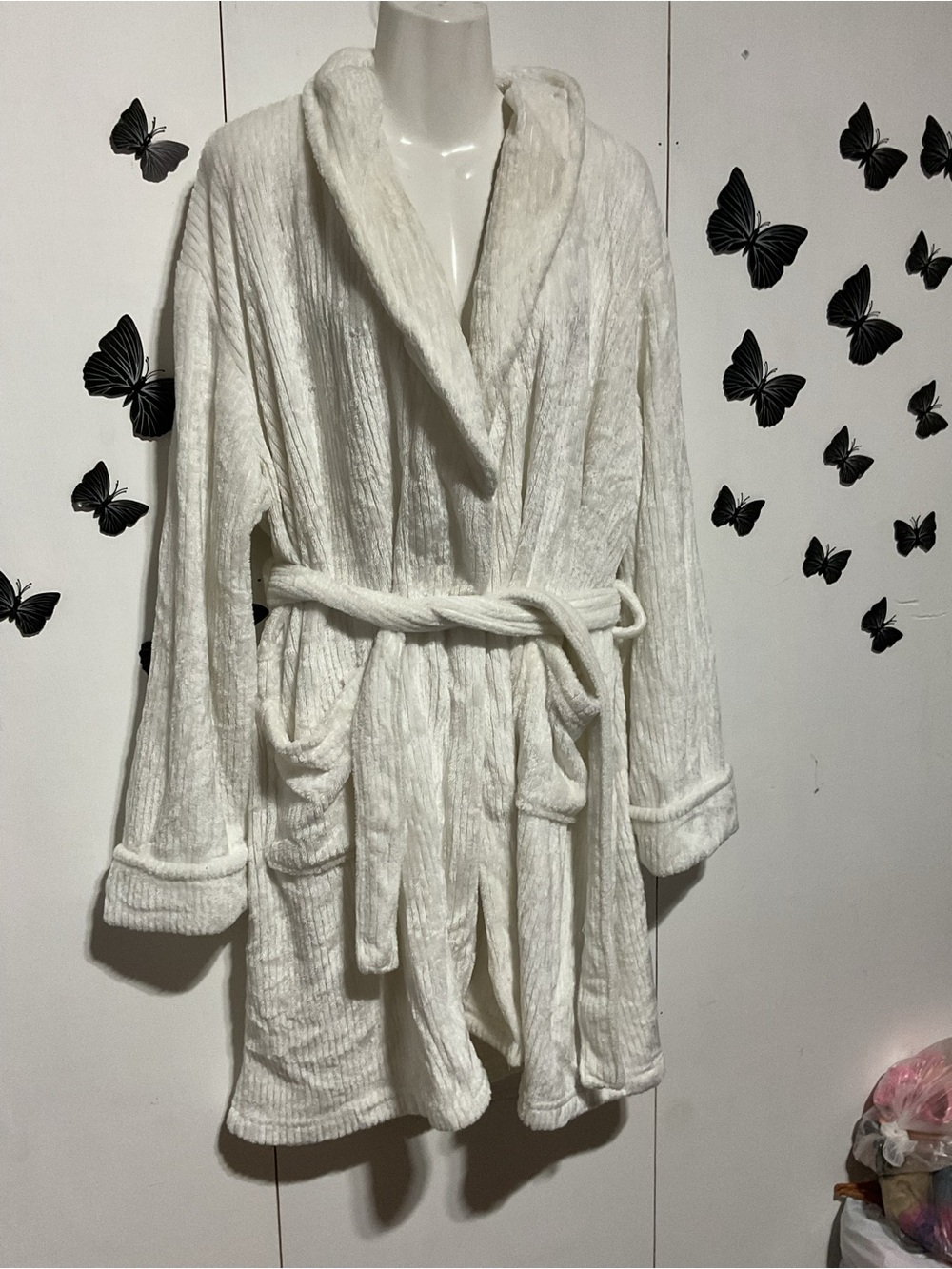 Cozy Plush White Bathrobe with Shawl Collar